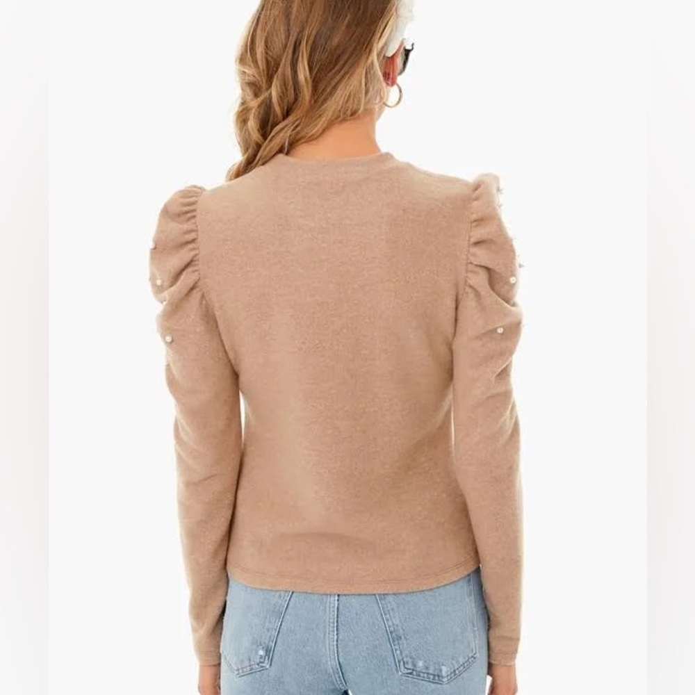 Pomander Place Tan sweater with Pearl Accents - Picture 3 of 7